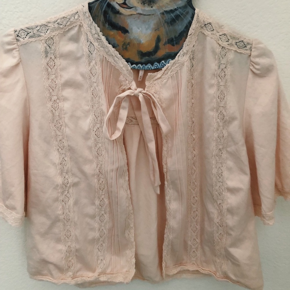 Free People Lace Tie Front Peach Bolero
